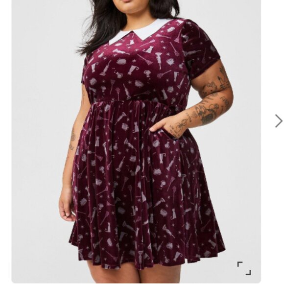 ❤️NWT VINTAGE TORRID DISNEY HOCUS POCUS VELVET COLLAR DRESS SANDERSON SISTERS - Picture 3 of 15